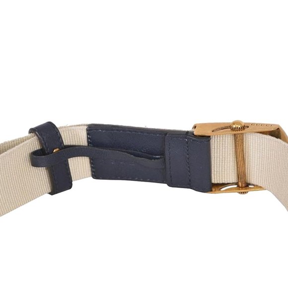 Gucci Men's Navy / White Fabric Brass Anchor Buckle Striped Belt 375191 4056 (85 - Picture 2 of 5